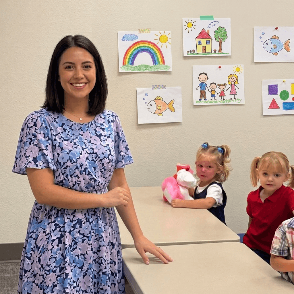 An Elmwood Christian Academy teacher caring for a student during the school day